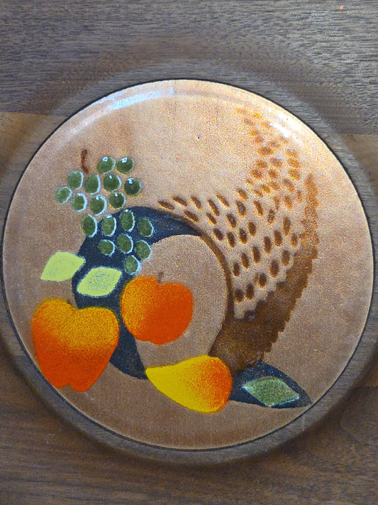 Vintage Walnut Food Tray Enameled Copper Designed by Ernest Sohn MCM 13 3/4” vw8