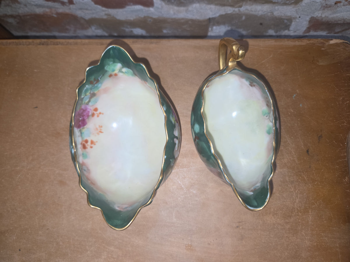 Vintage Porcelain Handpainted Footed Bowl and Footed Creamer sbc1