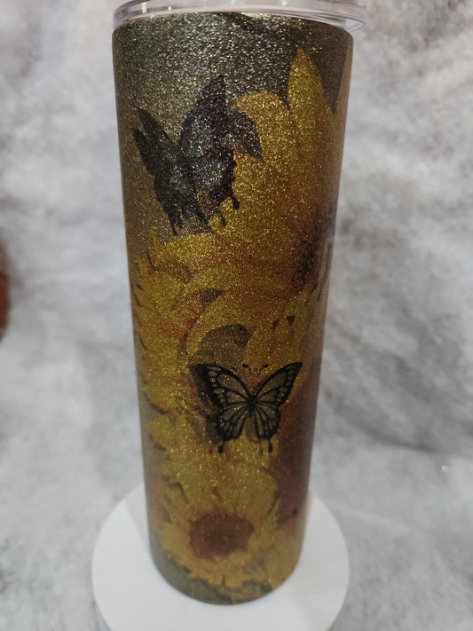 20 Oz Stainless Steel Insulated Glitter Tumbler Butterflies And Sunflowers 20gb