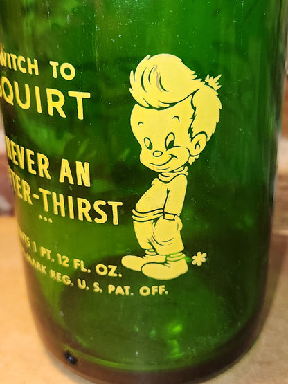 Vintage Soda Bottle Duraglas Squirt Large Green Glass Never An After-Thirst 1 Pint 12 Ounces