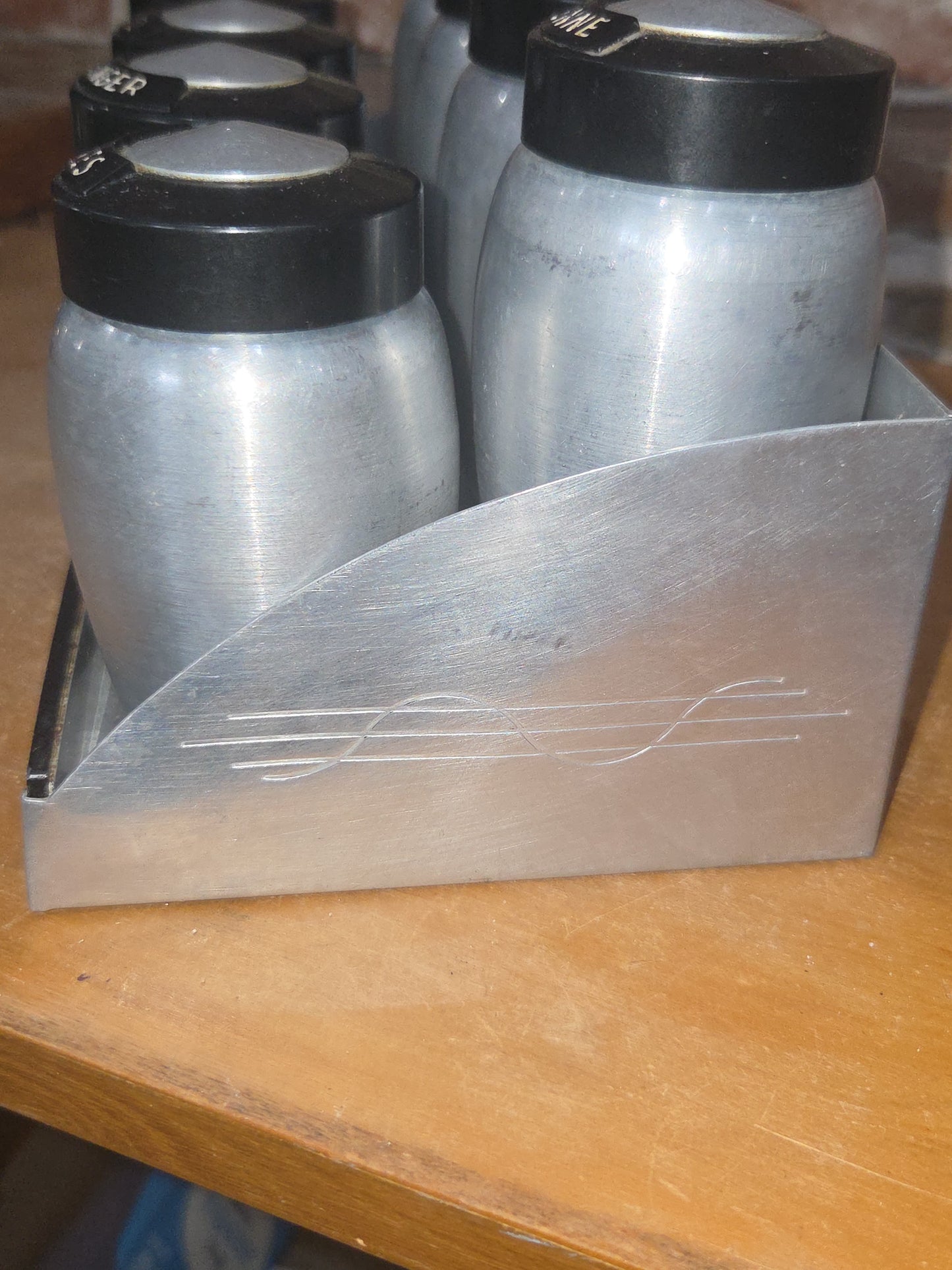Kromex Vintage Aluminum Spice Set of 8 and Rack alu003