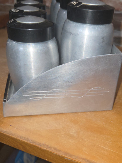 Kromex Vintage Aluminum Spice Set of 8 and Rack alu003