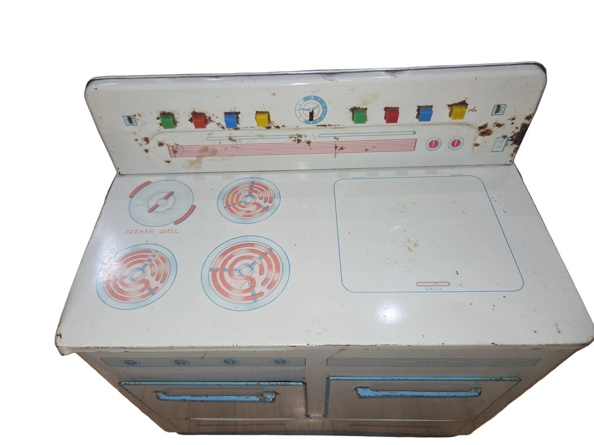 Vintage Wolverine Tin Lithograph Kitchen Stove White Turquoise ps7