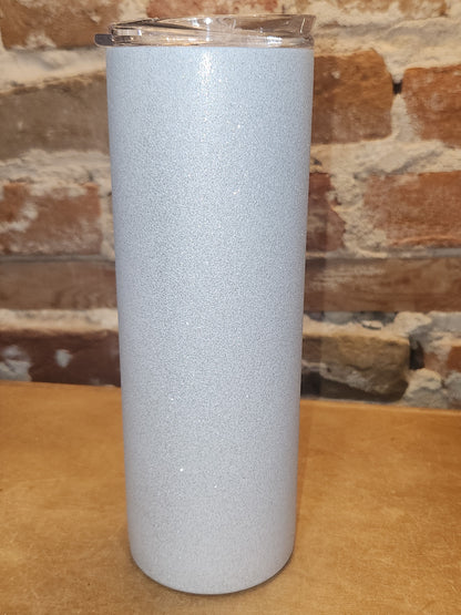 Custom Order 20 oz Skinny Tumbler White Metalic Glitter
