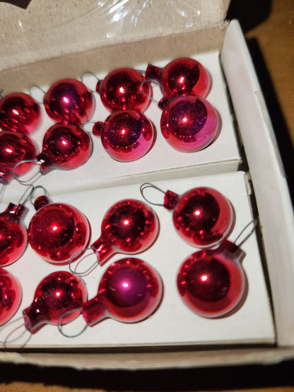 Vintage Shiny Brite 24 Red Mercury Glass Ball Feather Tree Ornaments 12mm Japan MCM  bo126