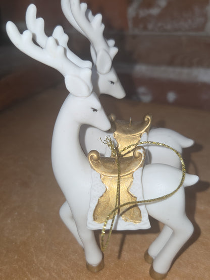 Vintage Living Quarters Bisque Porcelain Ornaments Deer White Gold Christmas Set of 4