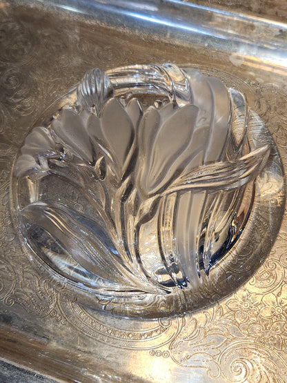 Vintage Mikasa Pressed Glass Parisian Iris Candy Dish Flowers Clear and Frosted gl08
