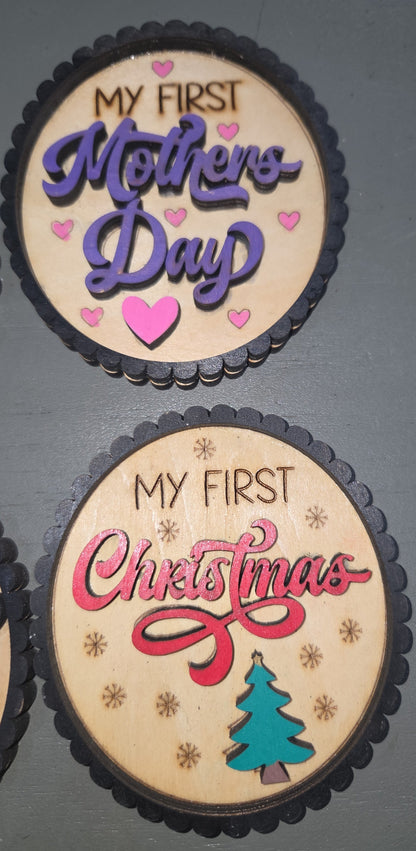 Baby's First Year Holiday Milestone Photo Prop Set of 10 Wooden bp2
