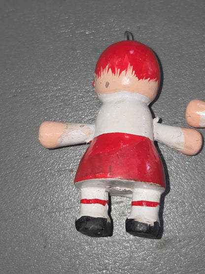 Vintage Wooden Ornaments Ragedy Ann and Ragedy Andy Set of 2 MCM Kitchy