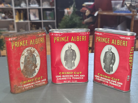 Vintage Tobacco Tins Prince Albert Set of 3 Damaged for crafting, vignettes, decorating tin650