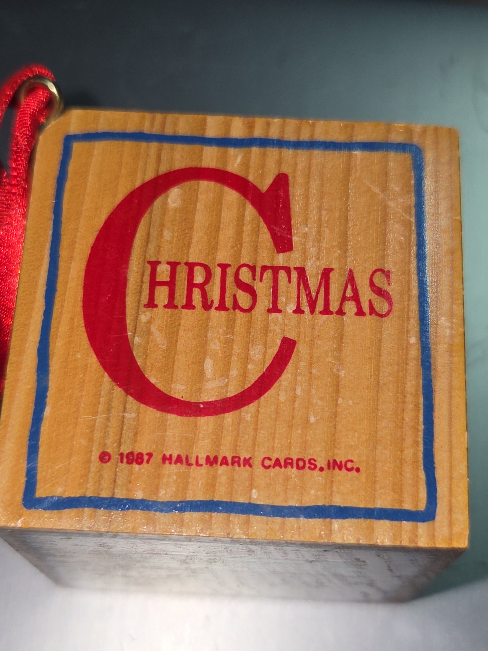 Vintage Hallmark Cards Christmas Ornament Wood Block 1987