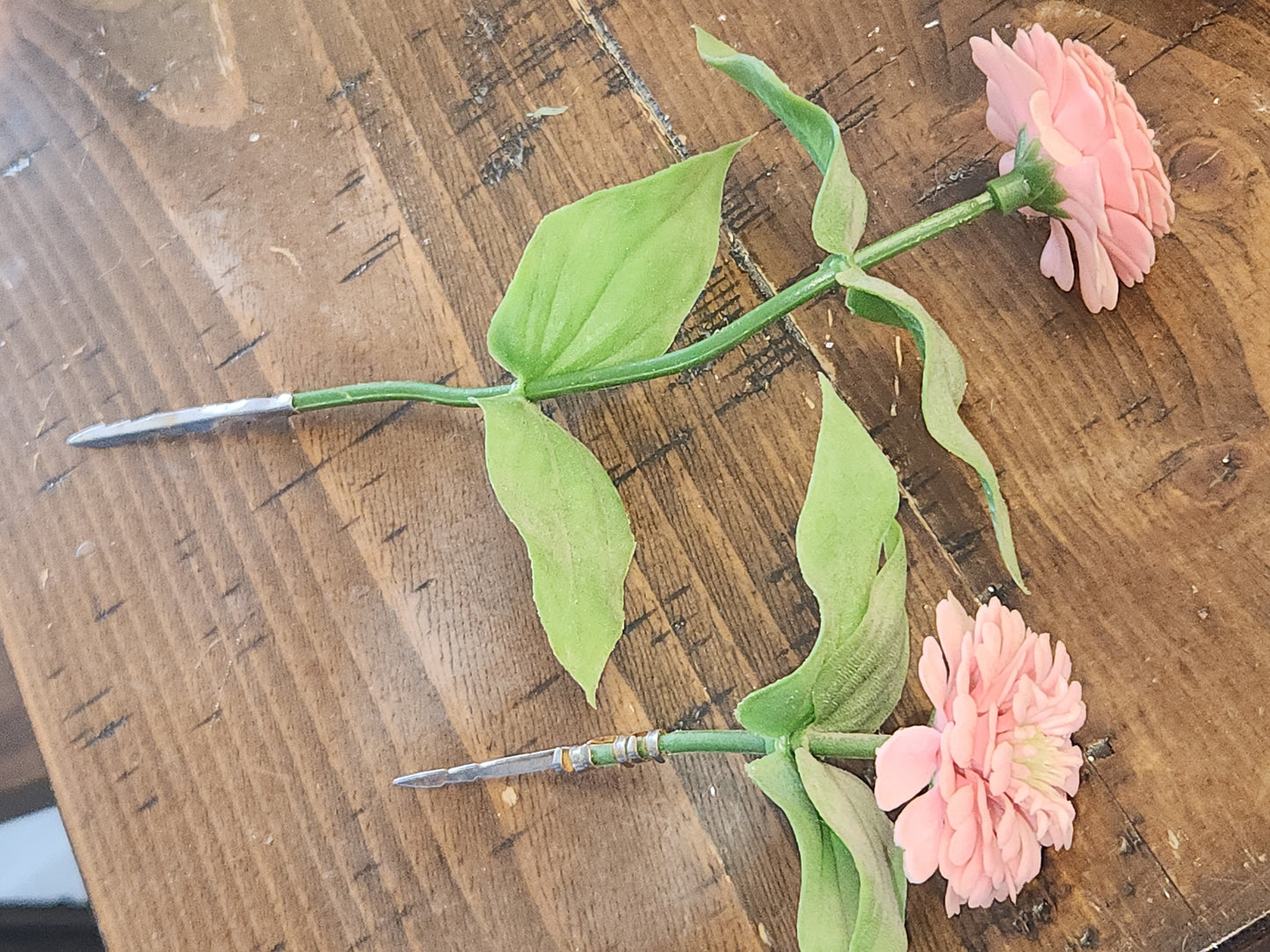 Vintage Plastic Flower Picks with Leaves for Crafting