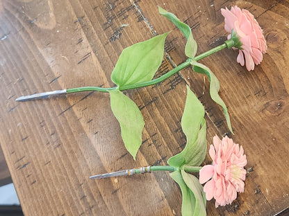 Vintage Plastic Flower Picks with Leaves for Crafting
