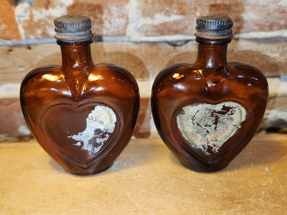 Vintage Liquor Bottles Paul Masson Rare Dry Sherry Heart Shaped Amber Glass Set of 2 vlb01