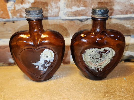 Vintage Liquor Bottles Paul Masson Rare Dry Sherry Heart Shaped Amber Glass Set of 2 vlb01