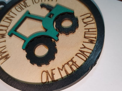 Ornament or car charm memorial memorial with green tractor