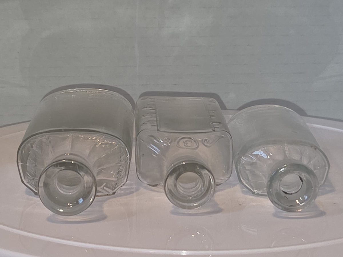 Vintage Glass Medicine Bottles Clear Embossed 3ii and 3 iv Set of 3 bottles Owens Early 1920s vmb65