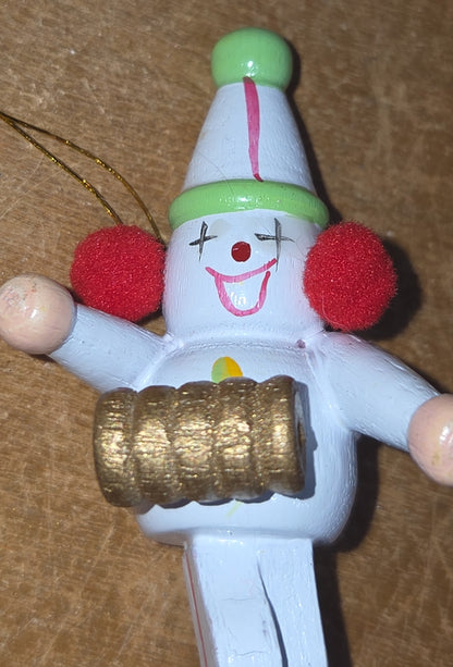 Vintage Wooden Ornament Circus Clowns Set of 4 MCM Kitchy