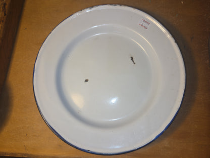 Vintage Set of 6 White Blue Enamel Plates AS IS ena91