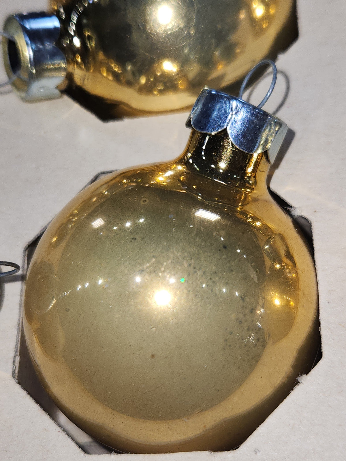 Vintage Woolworth Woolco Box of 12 Glass Ornaments Gold Ornaments BO19