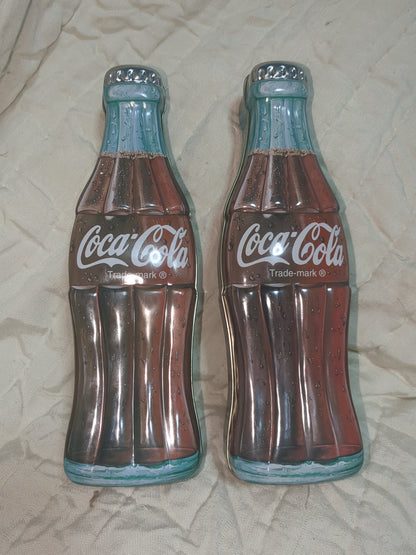 Vintage 1997 set of 2 Coca-Cola Coke Bottles Collectible Tin 11" cct9