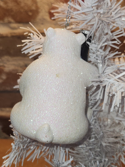Coca-Cola Kurt Adler Sparkle Polar Bear Holding Coke Bottle Christmas Ornament cc675