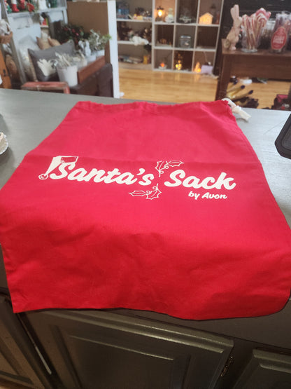 Vintage Christmas Avon Santa's Sack Gift Toy Bag Red Drawstring CLEARANCE 19" x 14" av12
