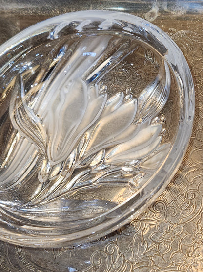 Vintage Mikasa Pressed Glass Parisian Iris Candy Dish Flowers Clear and Frosted gl08