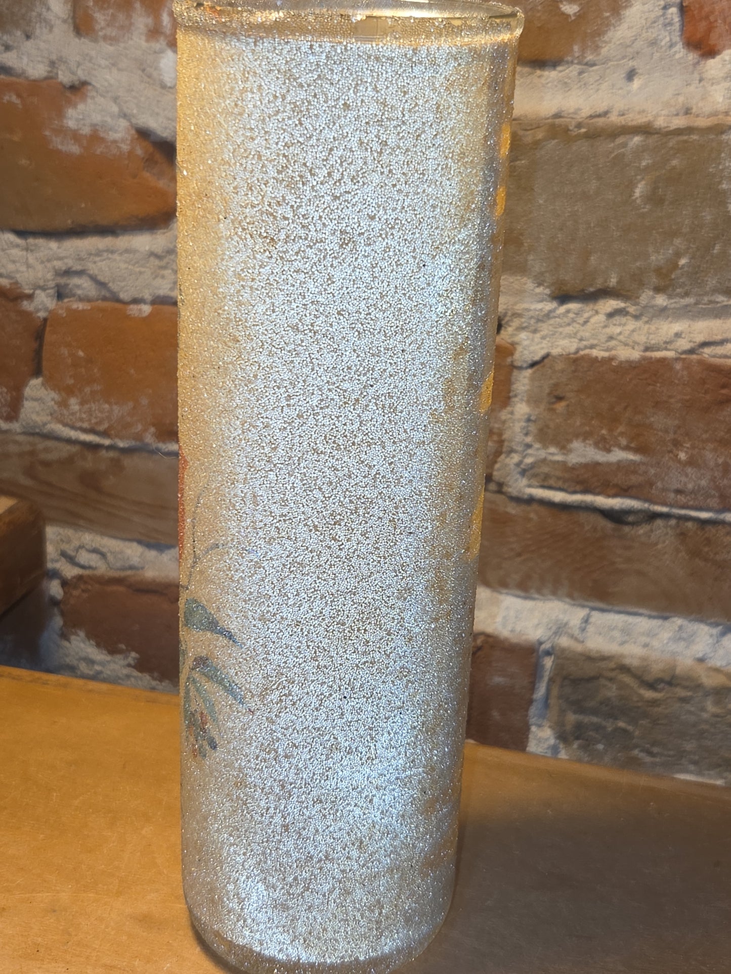 Vintage Sugar Frosted Pillar Glass Candle Holder Cardinal AS IS