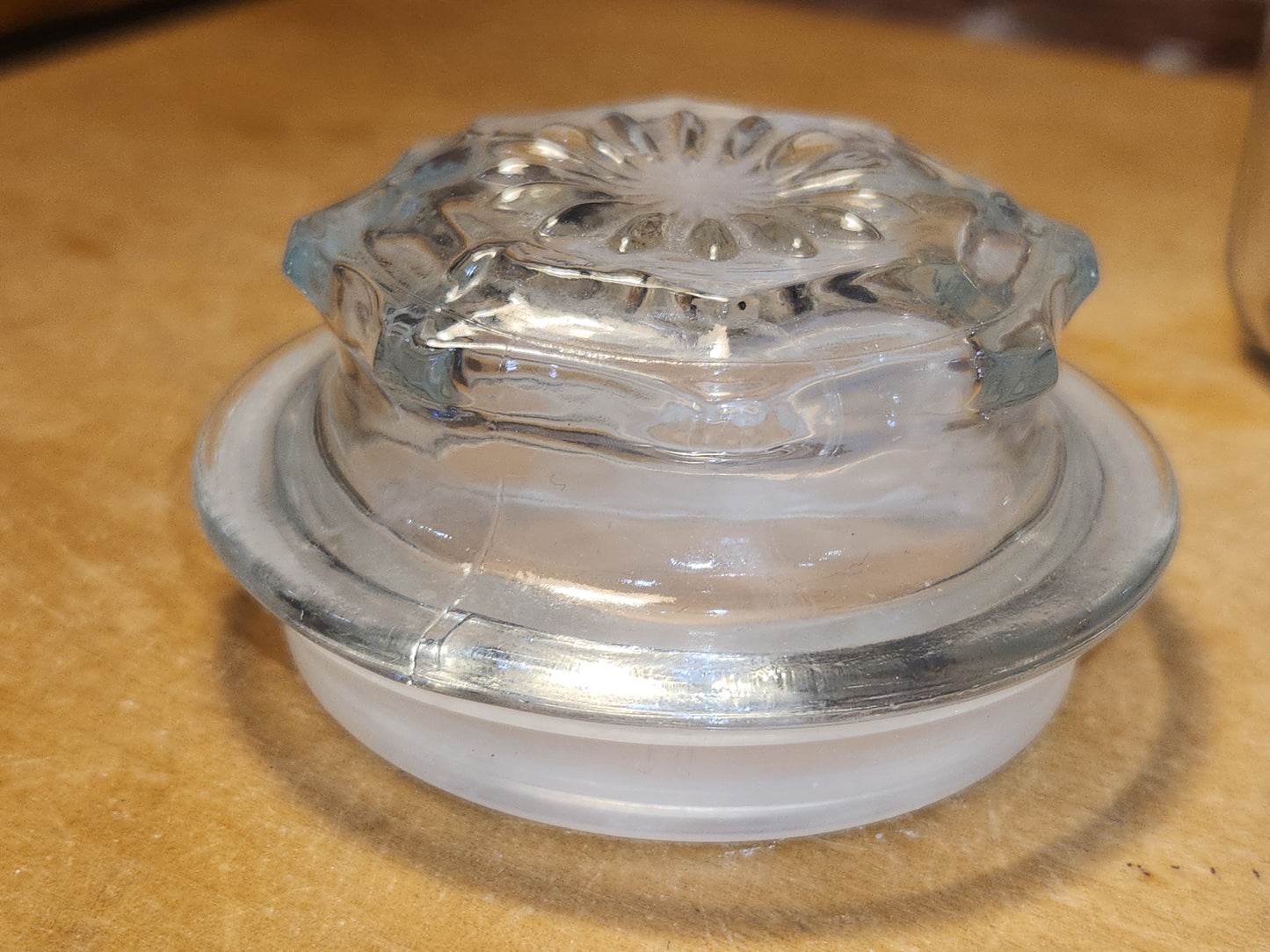 Vintage Clear Glass Square Canister with Sunburst Lid 5 1/4" square sj2