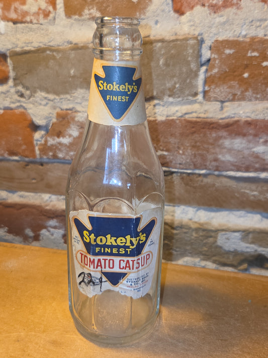 Vintage Food Bottle Duraglas Stokely's Finest Tomato Catsup Clear Glass AS IS vfb33