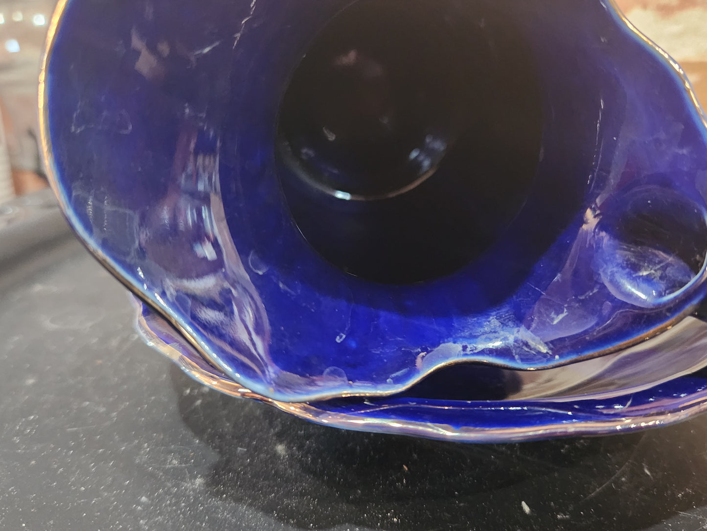 Porcelain Small Pitcher Bowl Set Taiwan Blue Floral Gold Trim Accent pit23 CLEARANCE