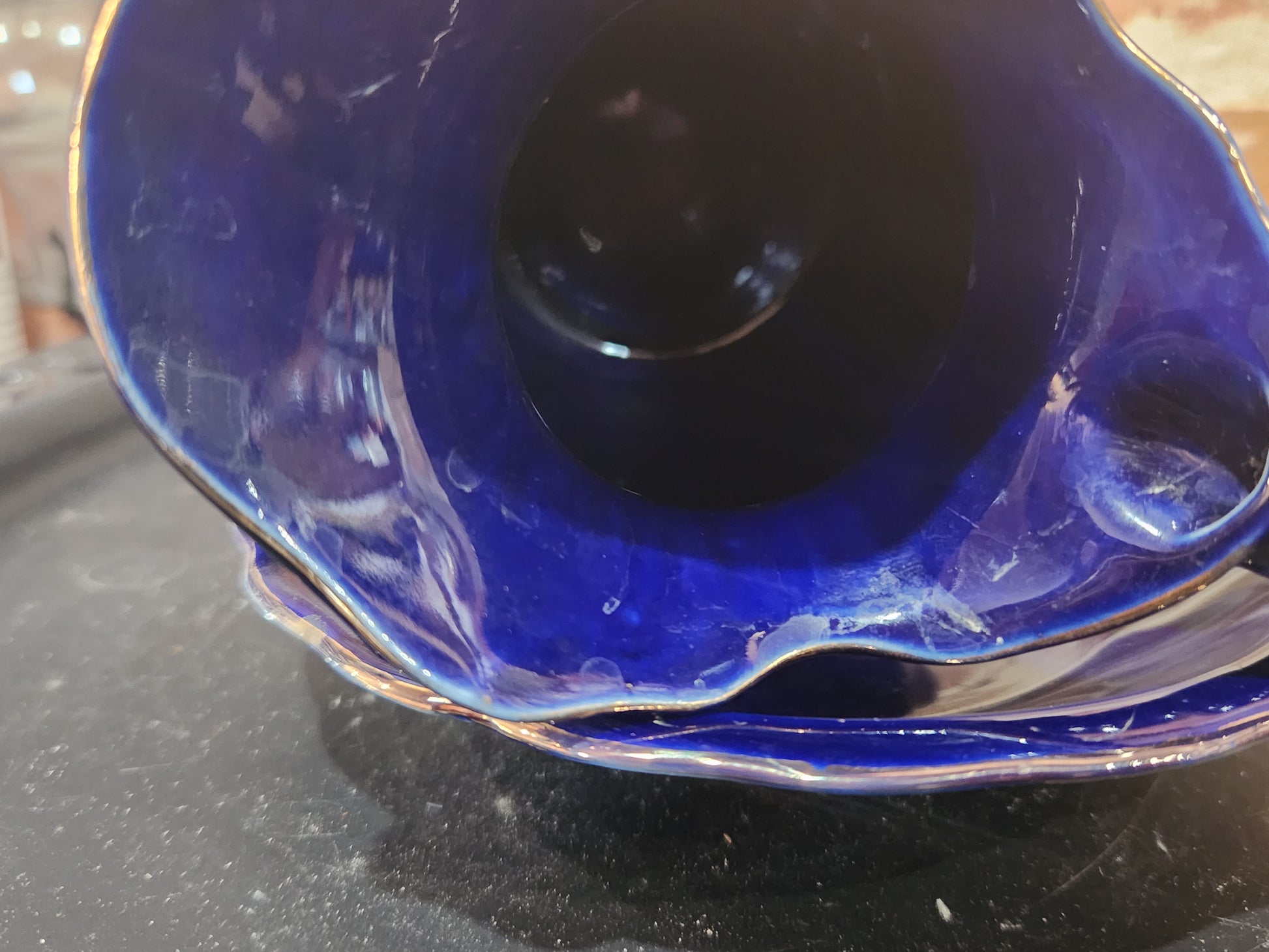 Porcelain Small Pitcher Bowl Set Taiwan Blue Floral Gold Trim Accent pit23 CLEARANCE