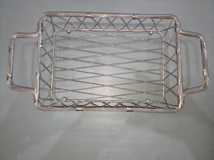 Vintage Woven and Banded Silverplated Wire Rectangle  Basket sp81
