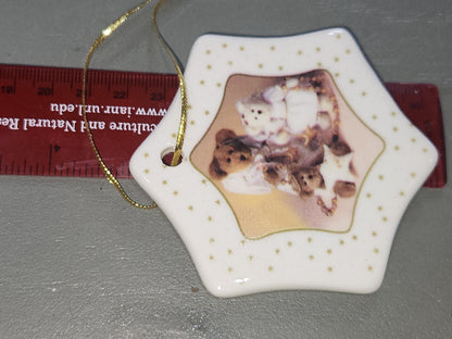 Boyd's Bears STAR shaped Porcelain HOLIDAY Christmas ORNAMENT Set of 2