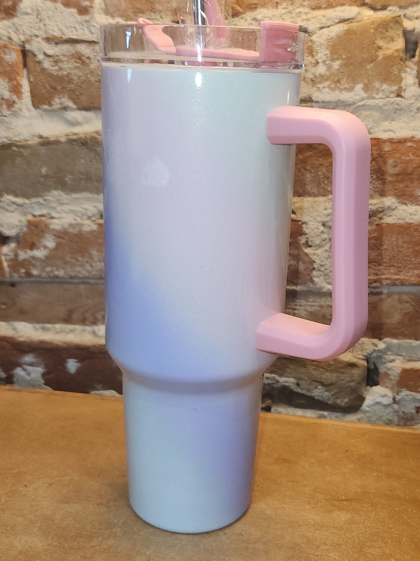 Custom Order 40 oz Traveler Tumbler Ombre Multicolor Unicorn Pink Handle and Top
