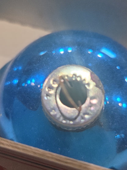 Vintage Shiny Brite Glass Christmas Ornaments Five 3" Blue Shades in Fanci-Pak Box As Is sb9