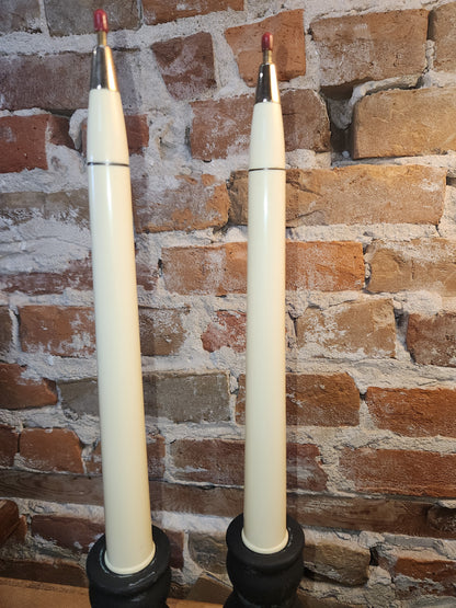 Vintage Everlasting Set of 2 Refillable Candle Sticks with Red Wick Cover Mid Century MCM vc7