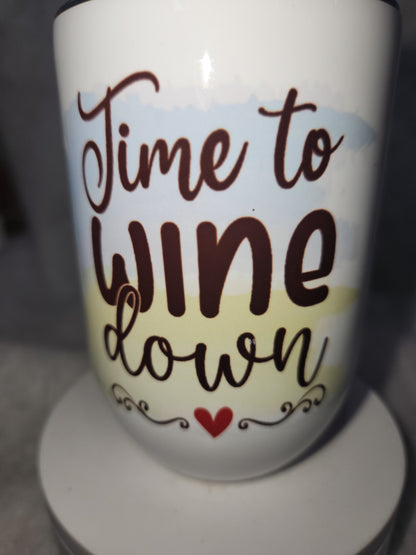 12 oz stainless steel, insulated wine tumbler Time To Wine Down wt2