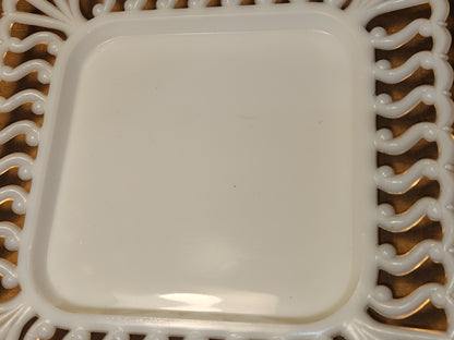 Vintage Westmoreland Milk Glass Square S Pattern Lattice Edge Plate mg121