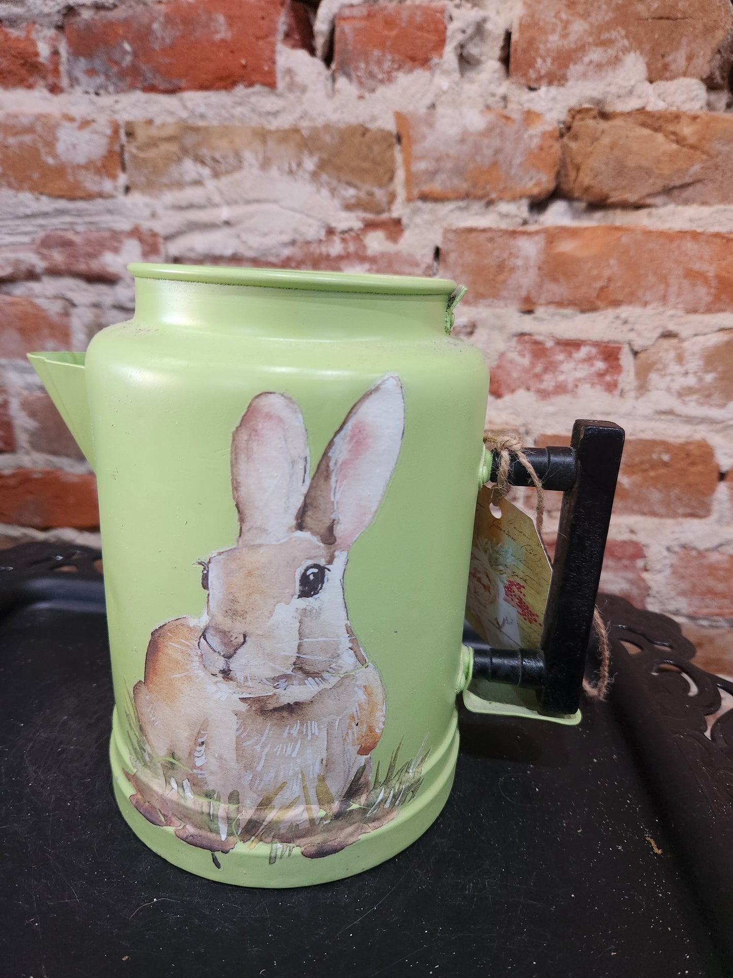Vintage Green Aluminum Coffee Pot with a Bunny NO LID