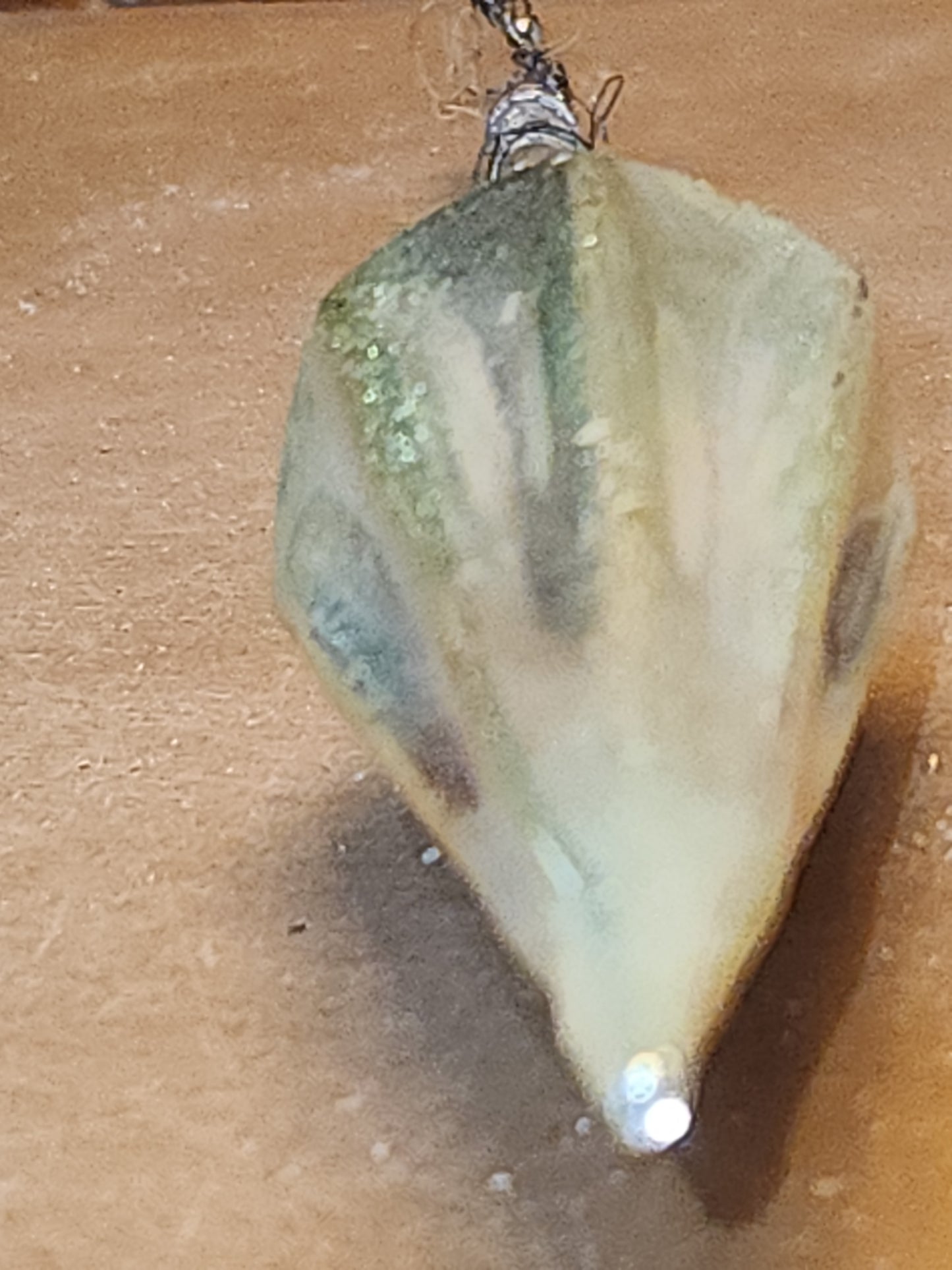 Vintage German or Poland 10” Glass Gold Parasol Ornament Folded Umbrella OO1