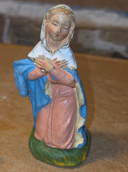 Vintage Holy Family Nativity Chalkware Paper Mache Italy 3 pieces AS IS