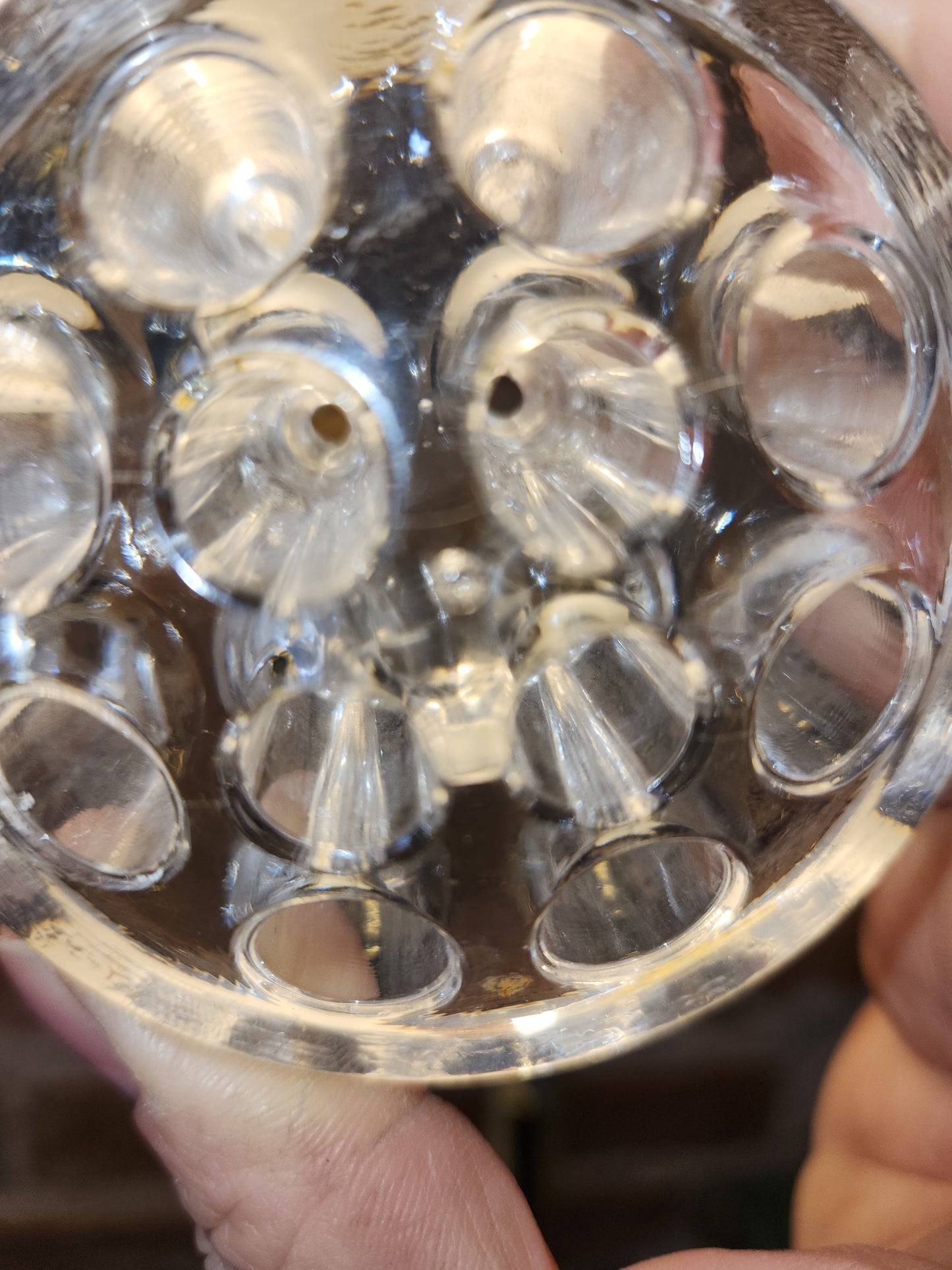 Vintage Flower Frog Clear Glass has 11 Holes AS Is ff12