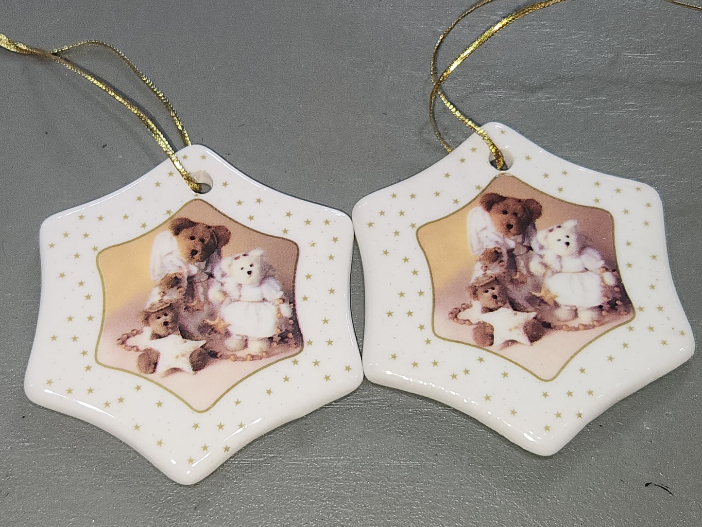 Boyd's Bears STAR shaped Porcelain HOLIDAY Christmas ORNAMENT Set of 2