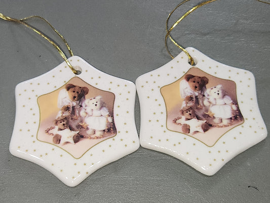 Boyd's Bears STAR shaped Porcelain HOLIDAY Christmas ORNAMENT Set of 2