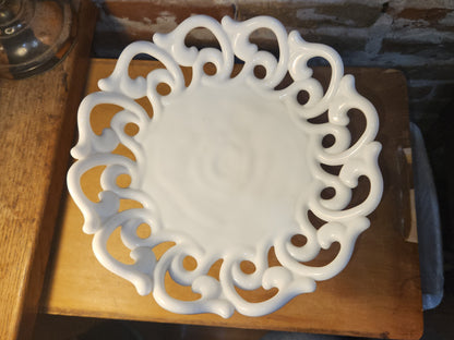 Vintage Fostoria Milk Glass Compost Pedestal Footed Fruit Bowl Monroe Pattern Lace-edge Loop and Open Loop mg12