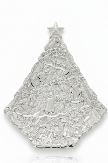 Vintage Gorham Silver Tone Metal Christmas Tree Treat dish