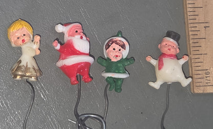 Vintage Miniature Christmas Floral Picks Snowman Santa Angel Set if 4 vc9