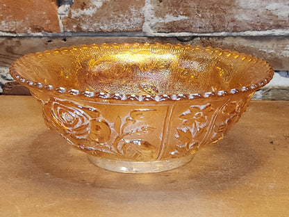 Vintage Carnival Glass Imperial Bowl Open Rose Pattern Scalloped Edge rp8